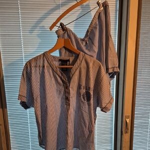 Vintage Esleep Striped Blue Pajama Set Size Large Cotton Blend